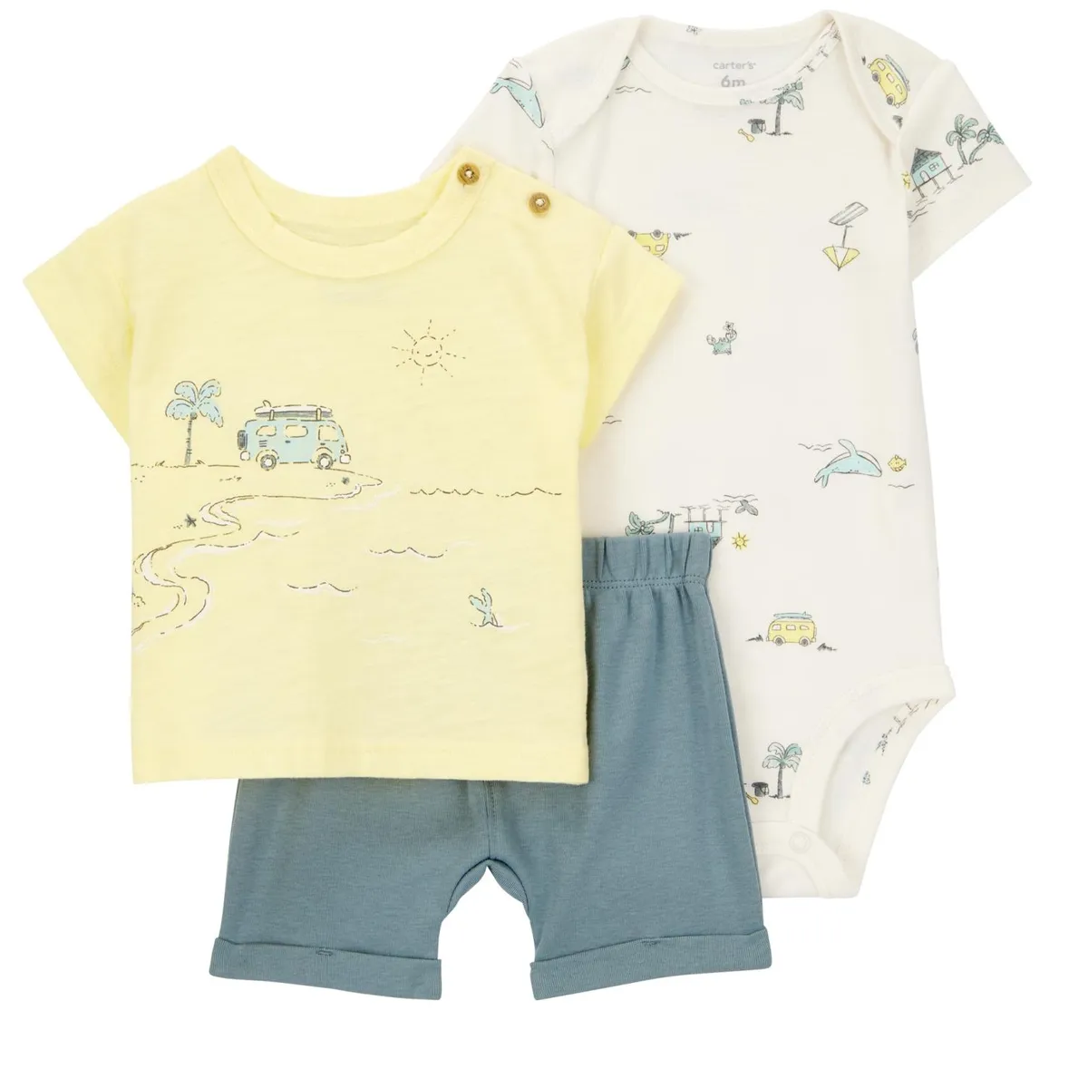 CARTER'S - Conjunto 3 Piezas Polera, Short y Body Bebé Niño Carter's