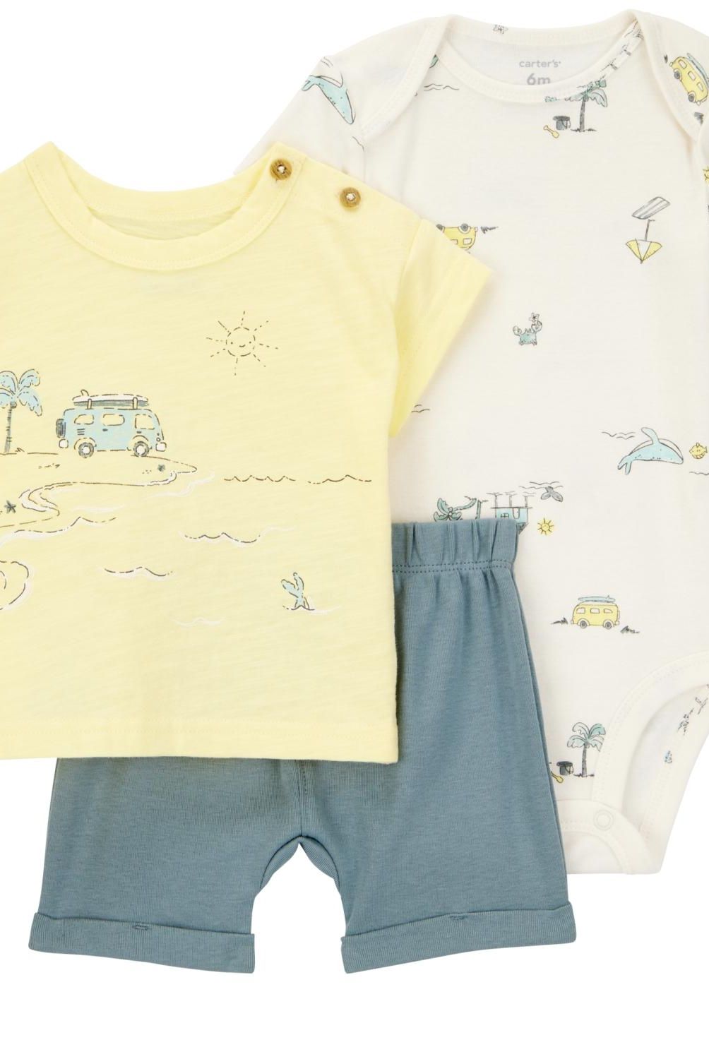 CARTER'S - Conjunto 3 Piezas Polera,  Short y Body Bebé Niño Carter's