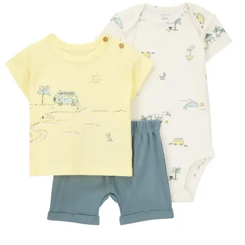 CARTER'S - Conjunto 3 Piezas Polera, Short y Body Bebé Niño