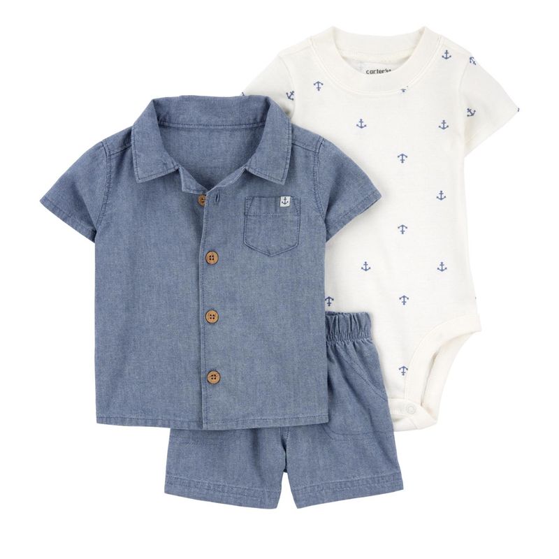 CARTER'S - Conjunto 3 Piezas Camisa, Body y Short Bebé Niño Carter's