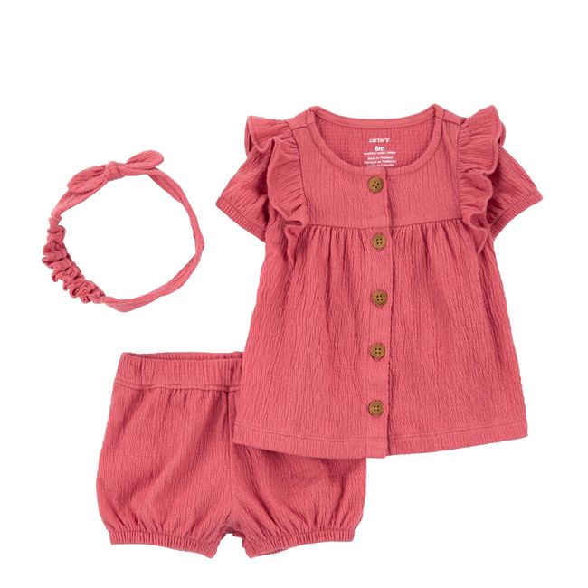 CARTER'S - Conjunto 3 Piezas Blusa, Short Bombacho y Cintillo Bebé Niña Carter's