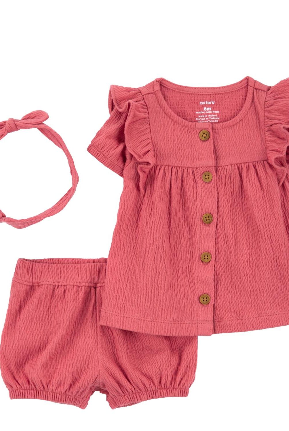 CARTER'S - Conjunto 3 Piezas Blusa, Short Bombacho Y Cintillo Bebé Niña Bebé Niña Carter's