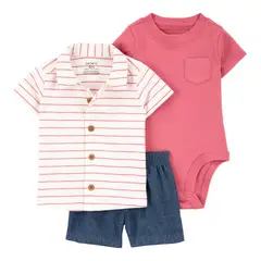 CARTER'S - Conjunto 3 Piezas Camisa, Body y Short Bebé Niño
