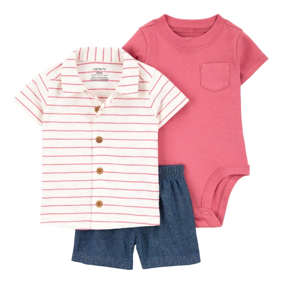 CARTER'S - Conjunto 3 Piezas Camisa, Body y Short Bebé Niño Carter's