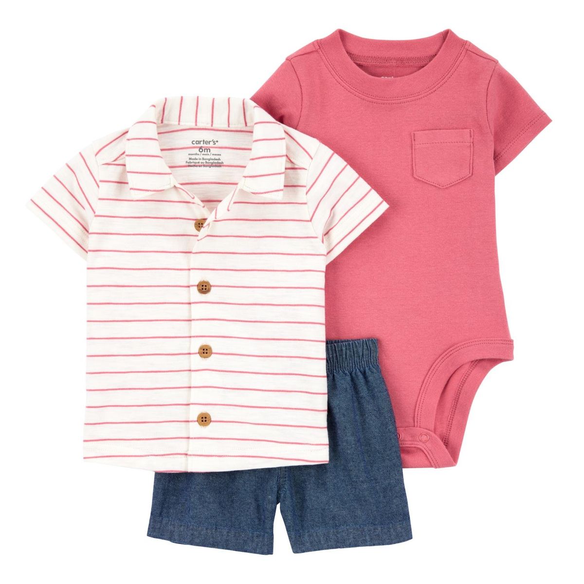 CARTER'S - Conjunto 3 Piezas Camisa, Body y Short Bebé Niño Carter's
