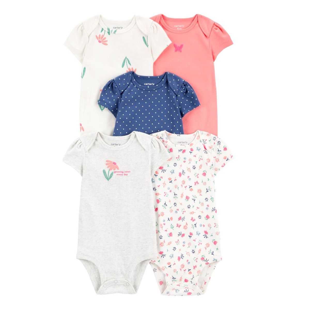 CARTER'S - Pack 5 Bodys Estampados Algodón Bebé Niña Carter's