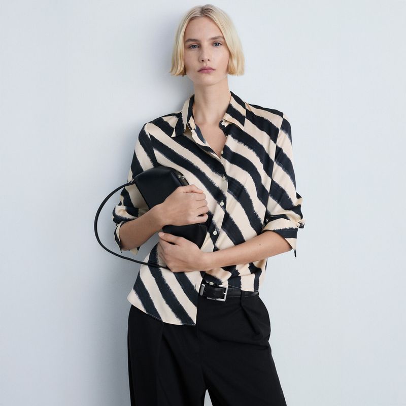 MANGO - Camisa Satinada Estampada Mujer Mango