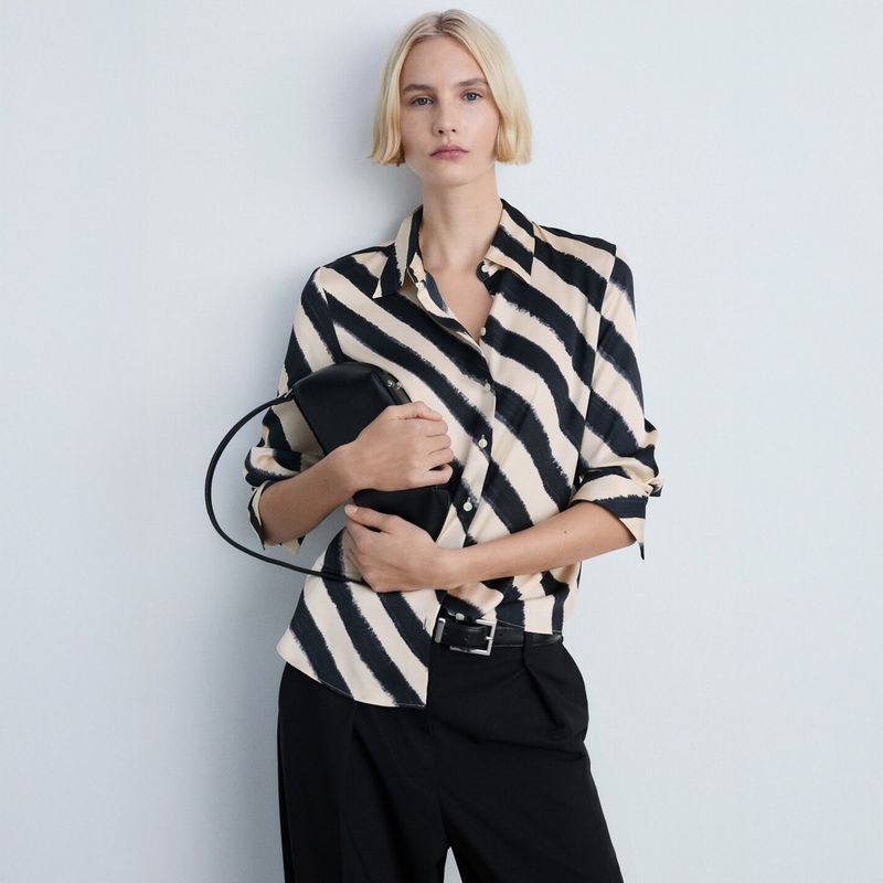MANGO - Camisa Satinada Estampada Mujer Mango