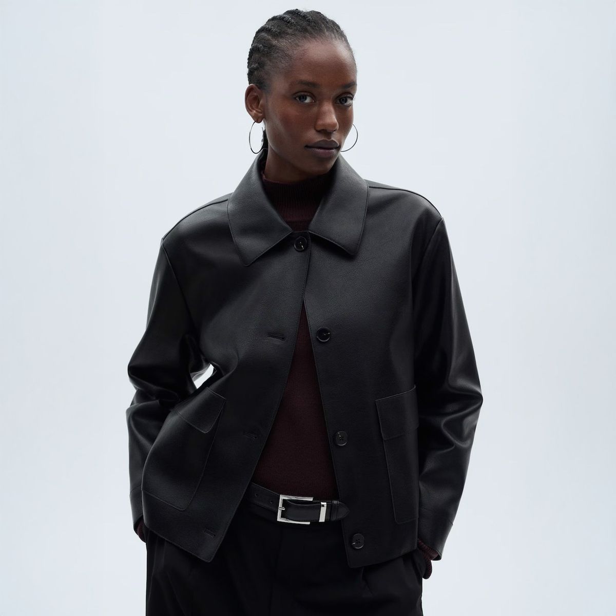 MANGO - Chaqueta Efecto Piel Bolsillos Mujer Mango