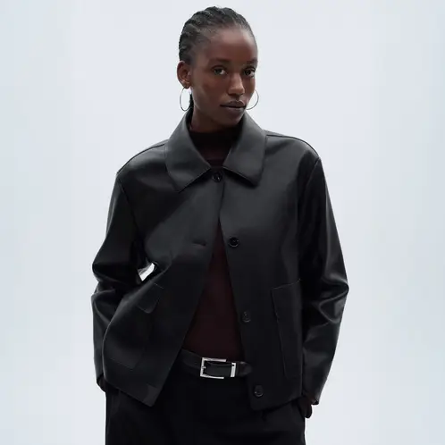 MANGO - Chaqueta Efecto Piel Bolsillos Mujer