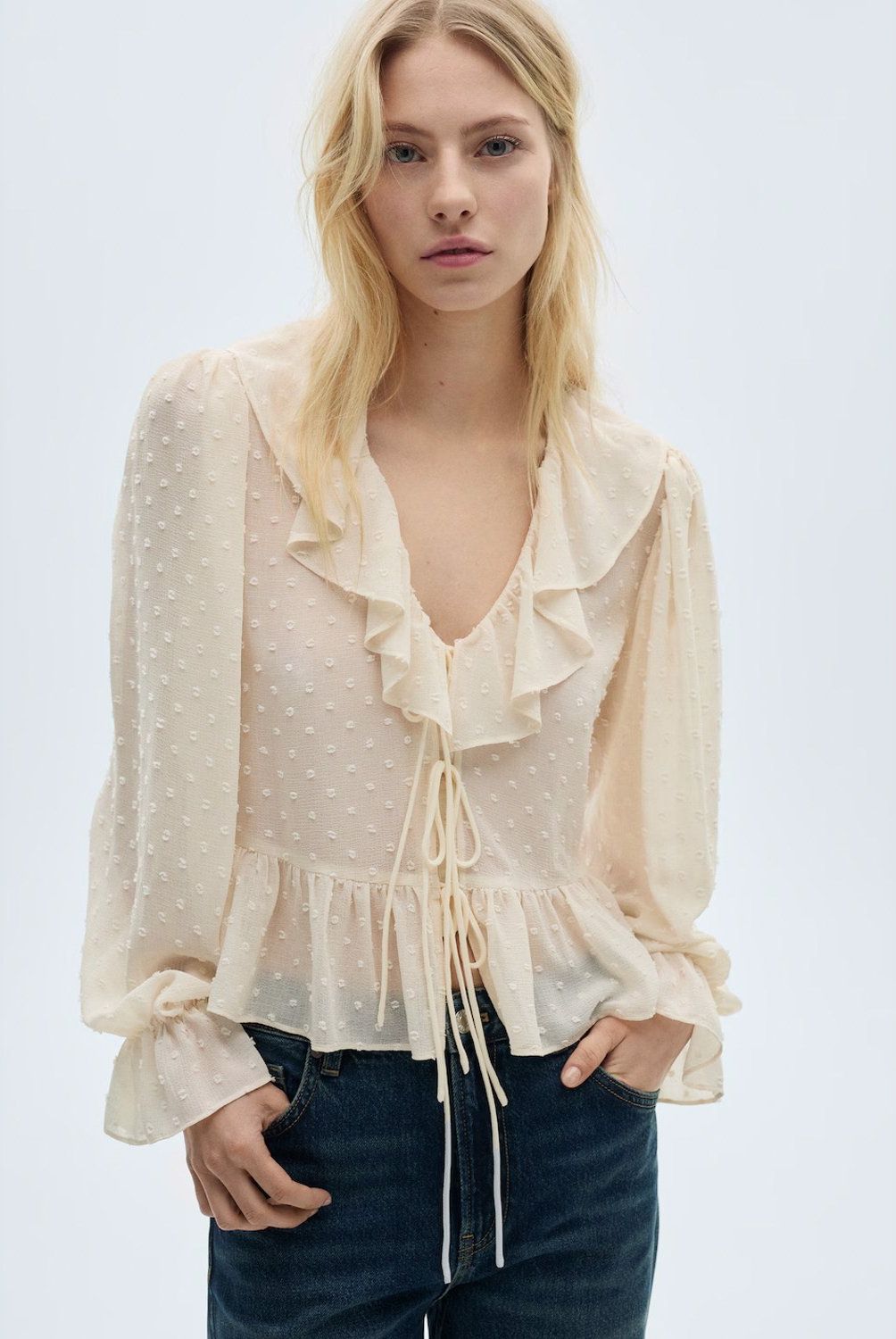 MANGO - Blusa Volantes Mujer Mango
