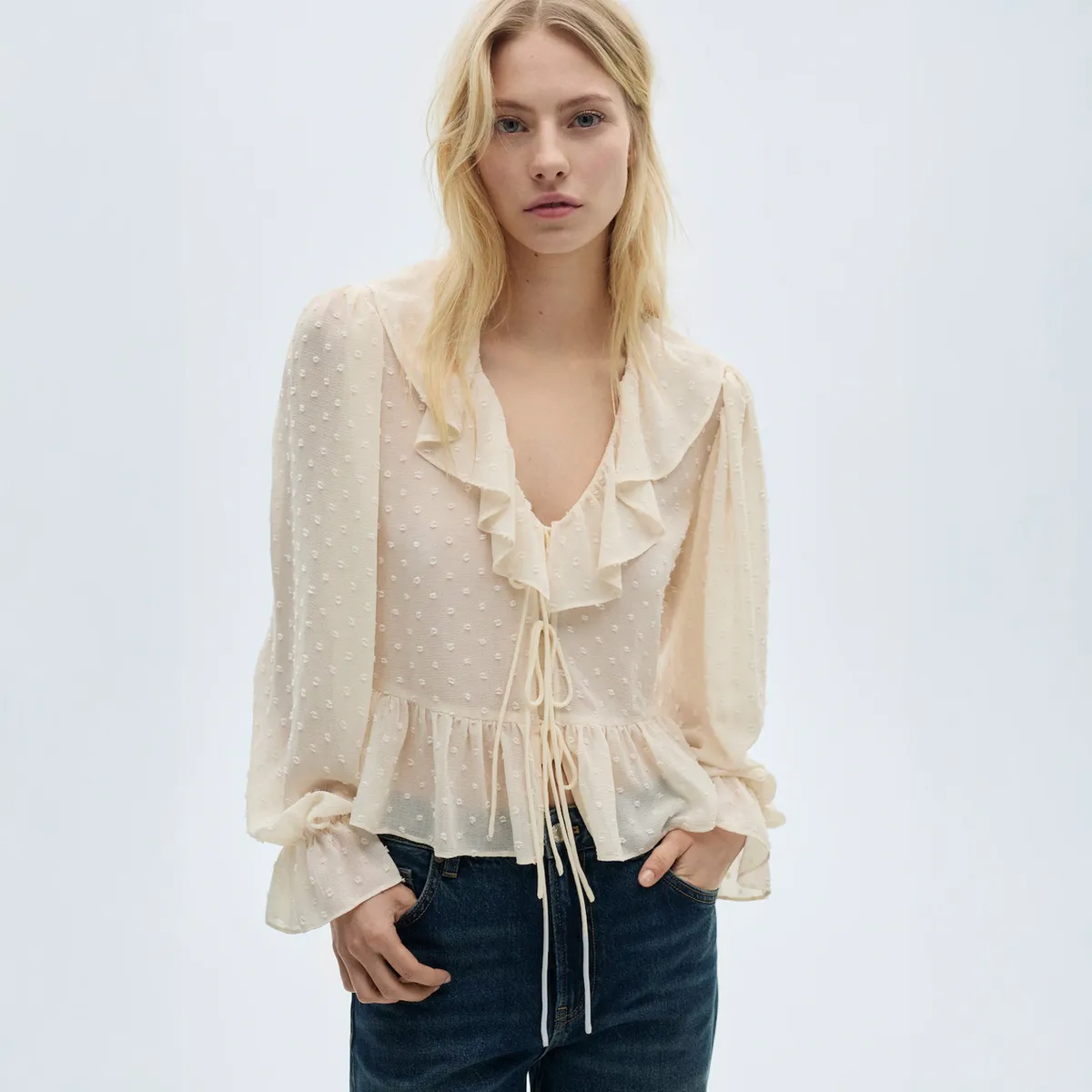 MANGO - Blusa Volantes Mujer Mango