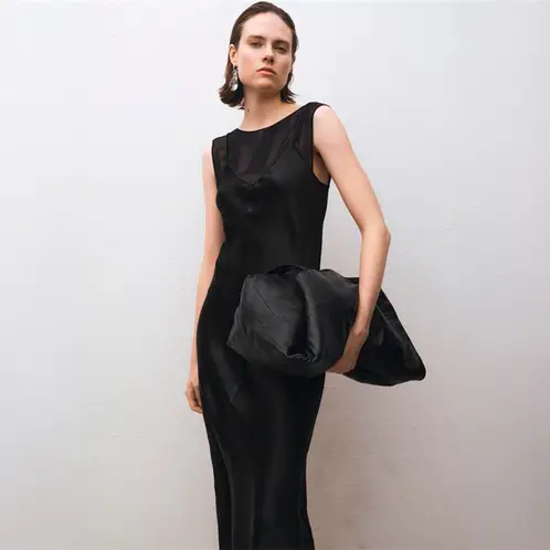 MANGO - Vestido Satinado Combinado Mujer