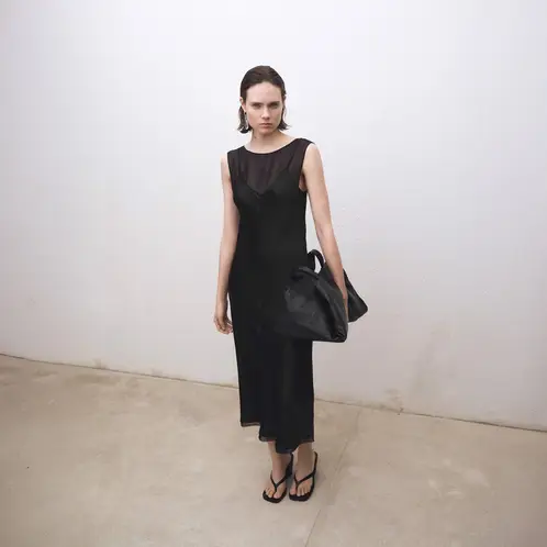 MANGO - Vestido Satinado Combinado Mujer