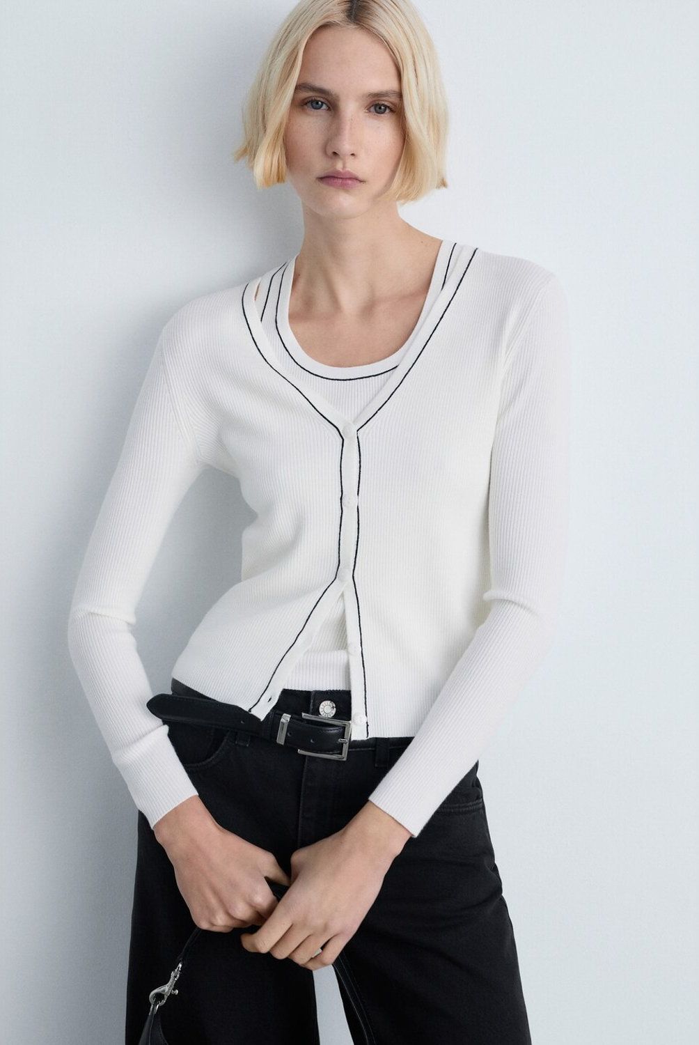 MANGO - Cárdigan Punto Cuello Pico Mujer Mango