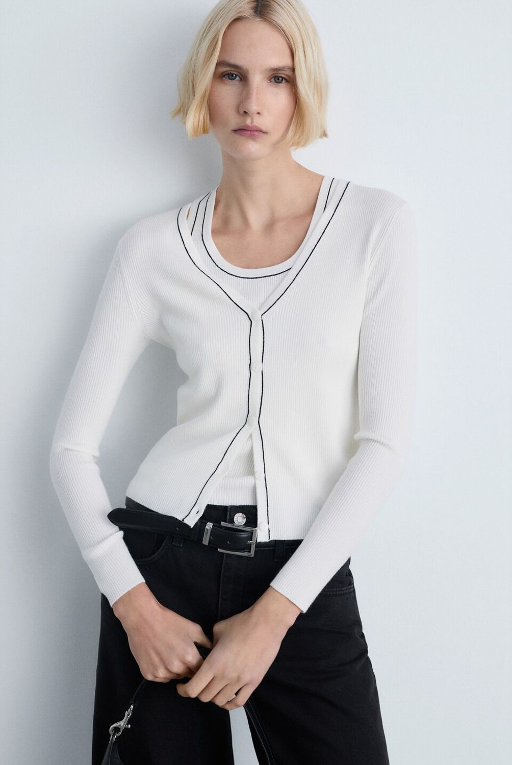 MANGO - Cárdigan Punto Cuello Pico Mujer Mango