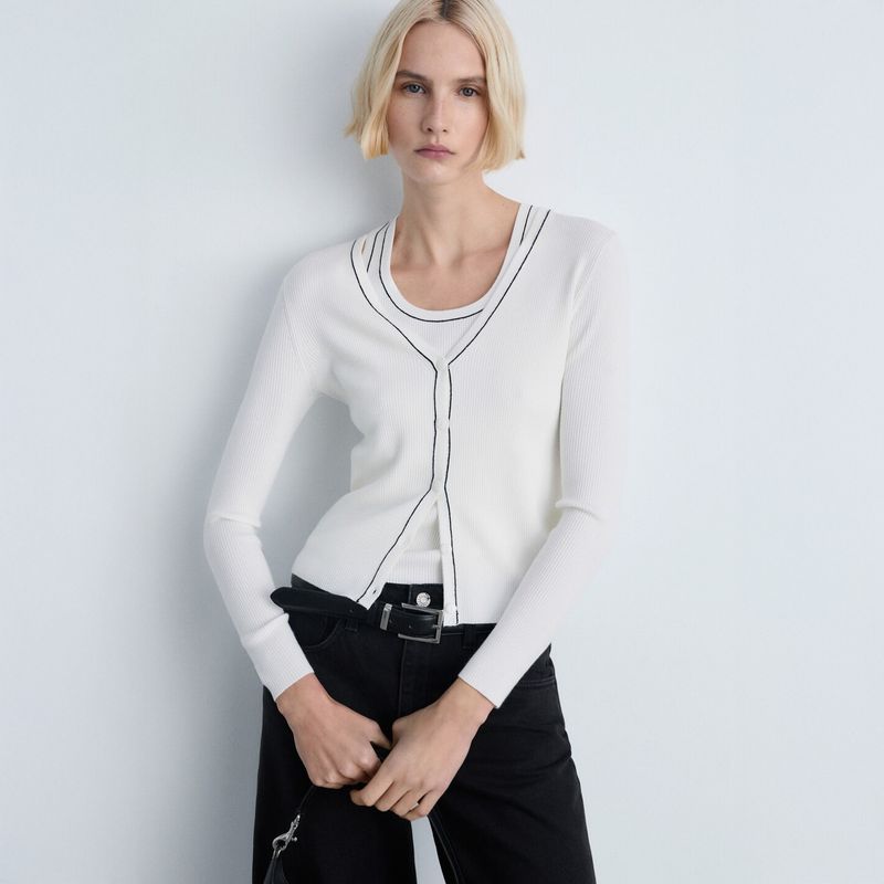 MANGO - Cárdigan Punto Cuello Pico Mujer Mango