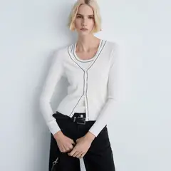 MANGO - Cárdigan Punto Cuello Pico Mujer