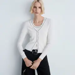 MANGO - Cárdigan Punto Cuello Pico Mujer