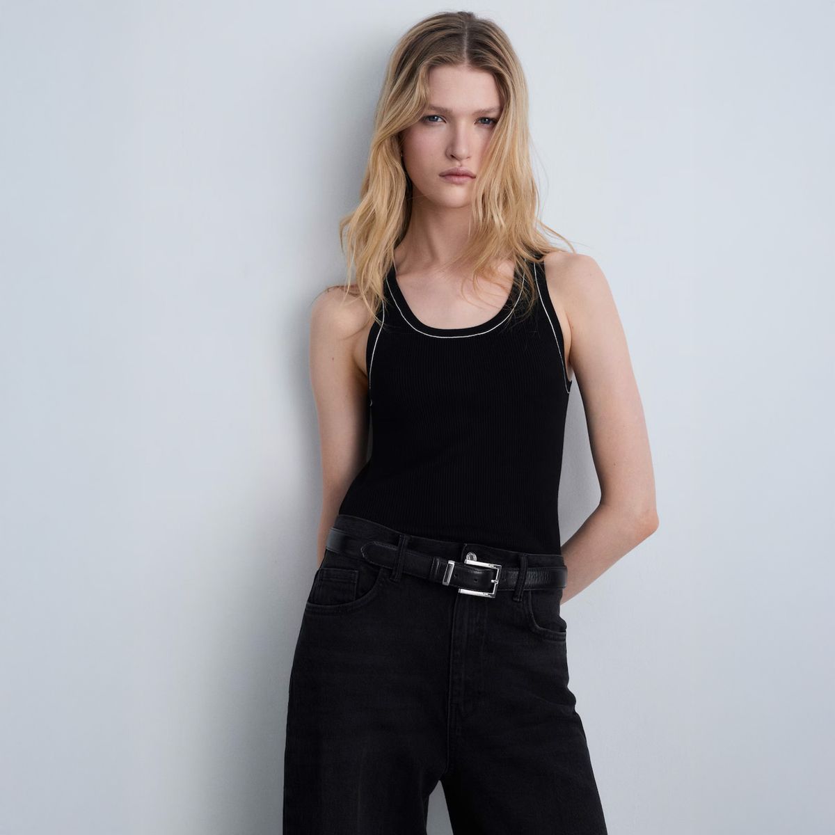 MANGO - Top Canalé Ribetes Contraste Mujar Mango