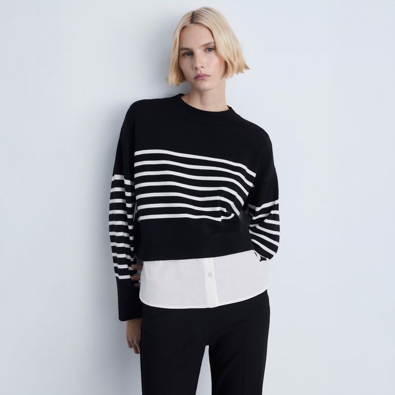 MANGO - Sweater Punto Combinado Mujer Mango