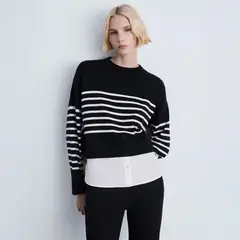 MANGO - Sweater Punto Combinado Mujer
