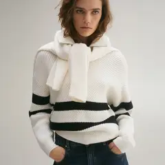 MANGO - Sweater Punto Canalé Rayas Mujer