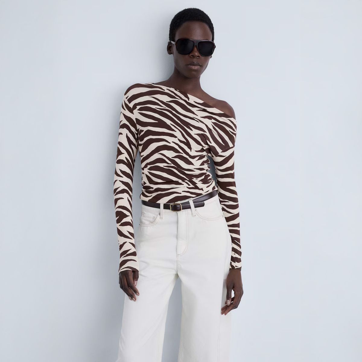 MANGO - Polera Cebra Cuello Asimétrico Mujar Mango