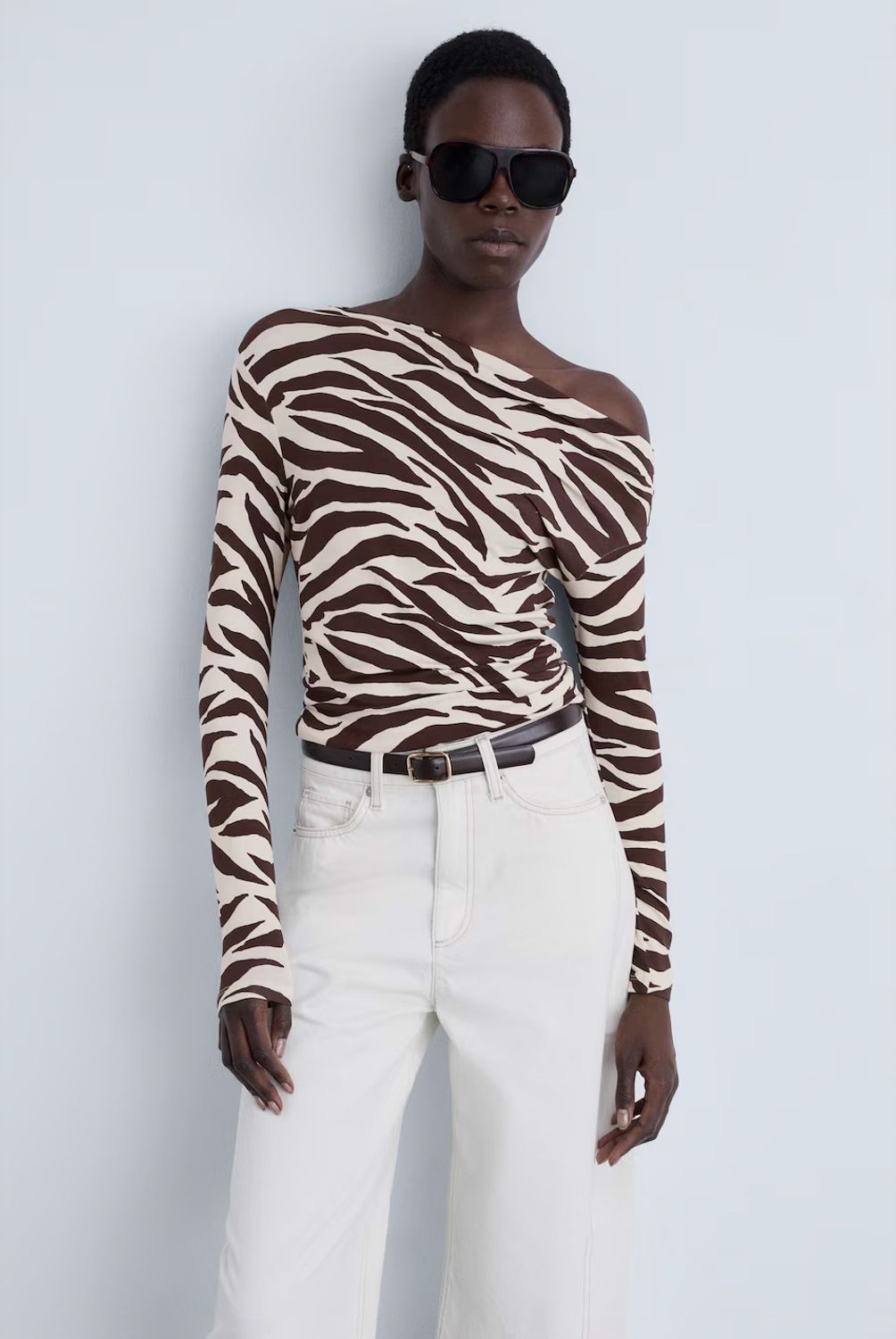MANGO - Polera Cebra Cuello Asimétrico Mujar Mango