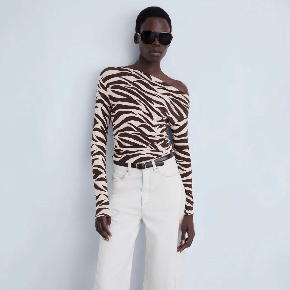 MANGO - Polera Cebra Cuello Asimétrico Mujar Mango