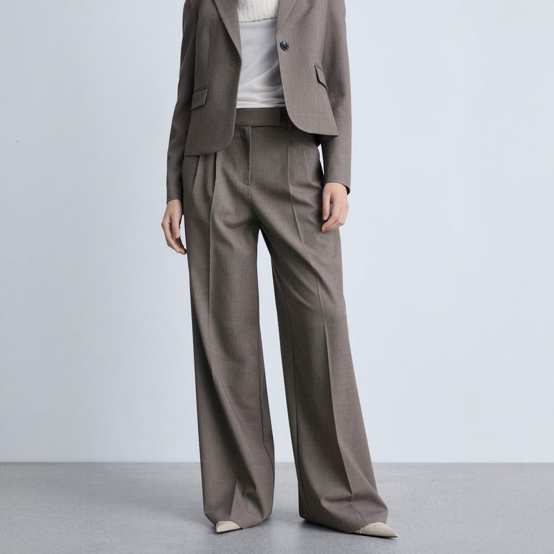 MANGO - Pantalón Traje Wideleg Mujer Mango