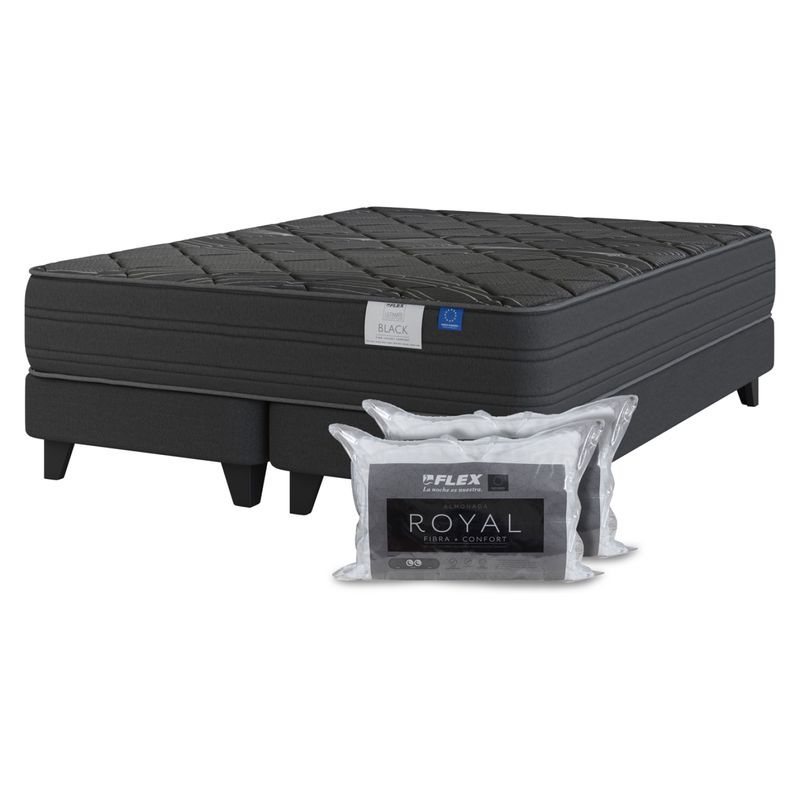 FLEX - Cama Europea Black King X 2.00Mt Base Dividida + Alm Flex