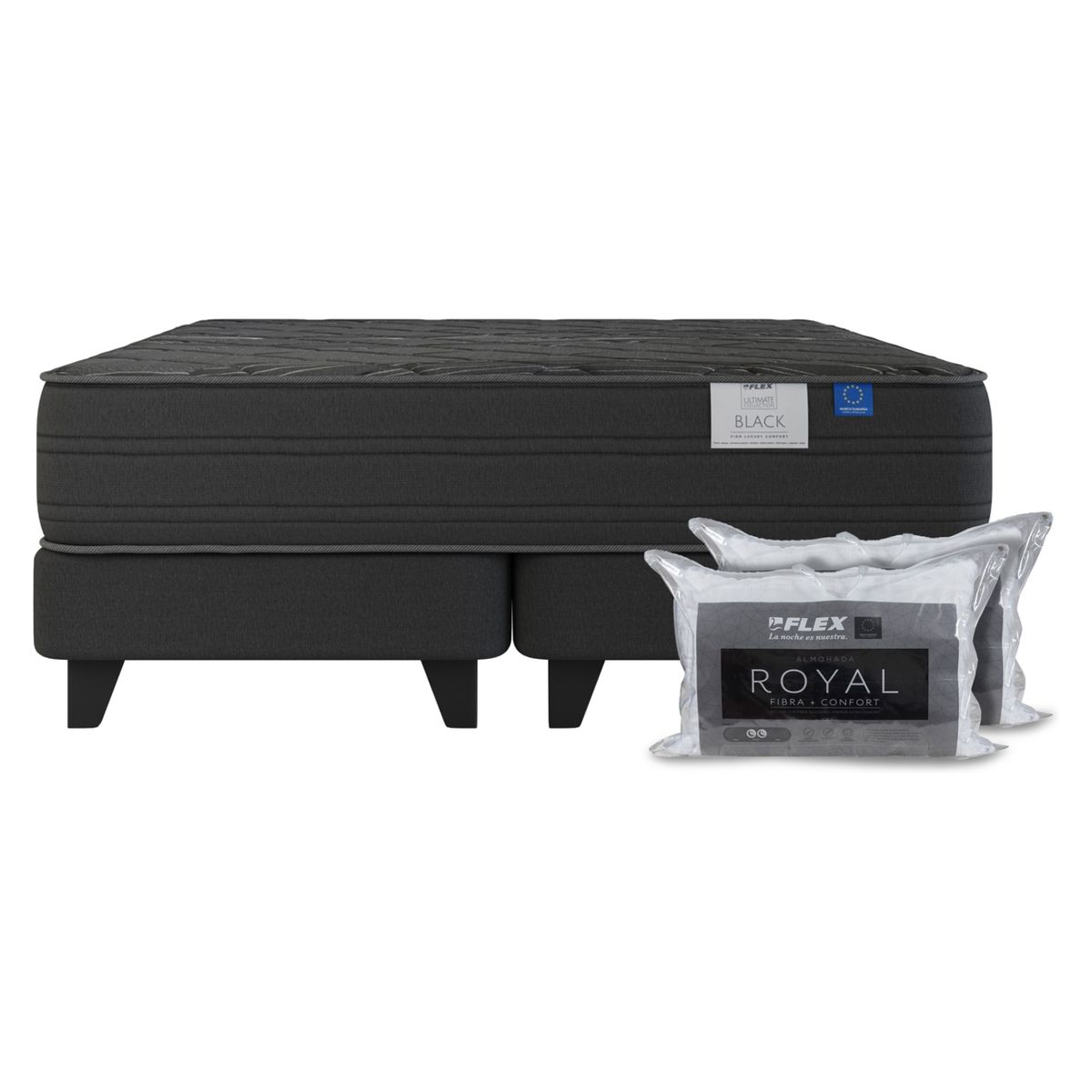 FLEX - Cama Europea Black King X 2.00Mt Base Dividida + Alm Flex