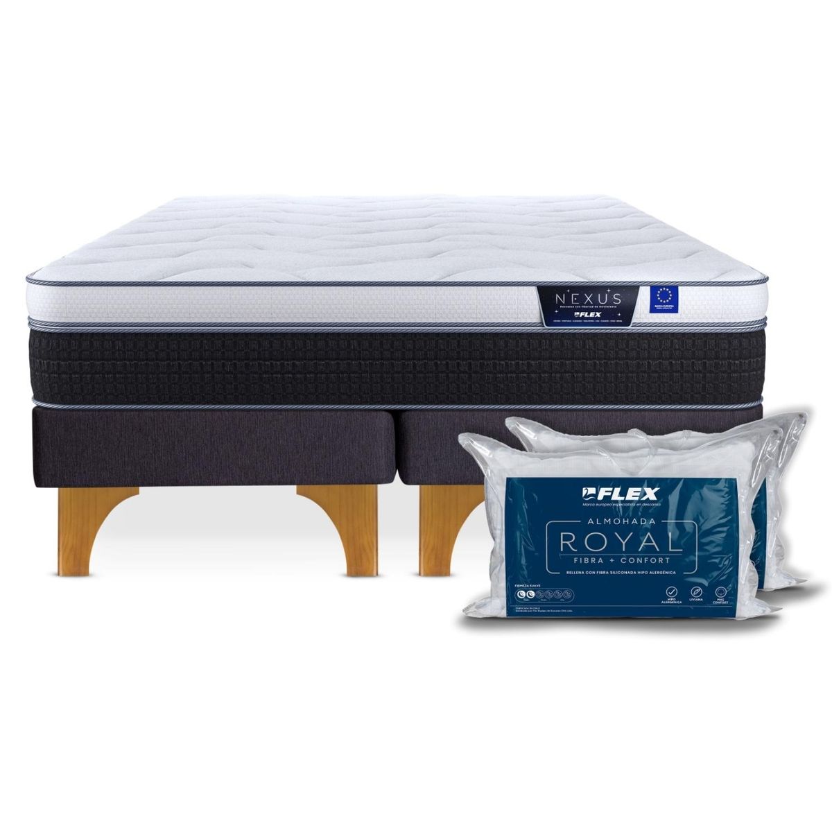 FLEX - Cama Europea Nexus 2 Plazas X 2.00Mt Base Dividida + Alm Flex