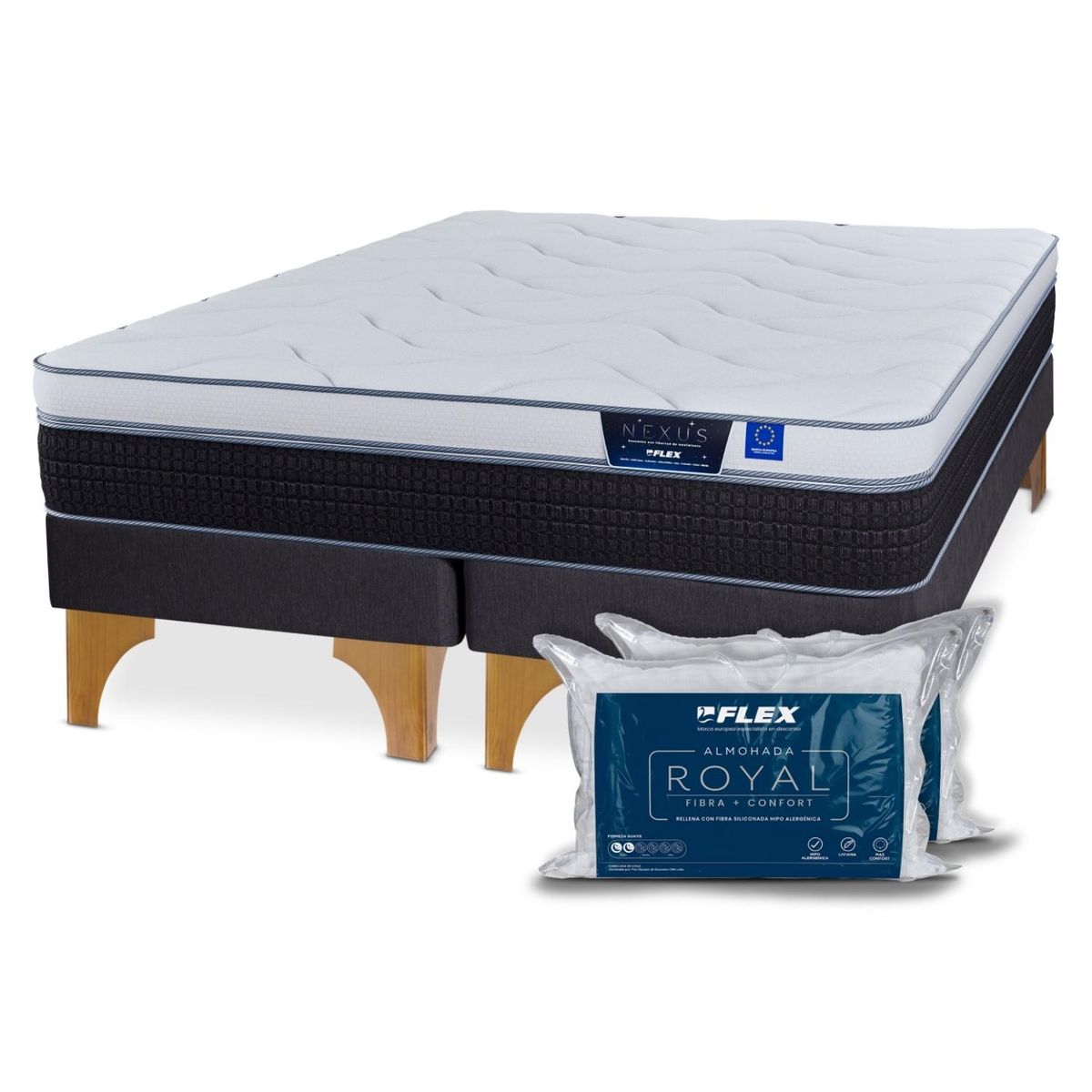 FLEX - Cama Europea Nexus 2 Plazas X 2.00Mt Base Dividida + Alm Flex