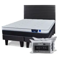 FLEX - Cama Europea Nexus 2 Plazas Box Bd+ Respaldo + 2 Almohadas