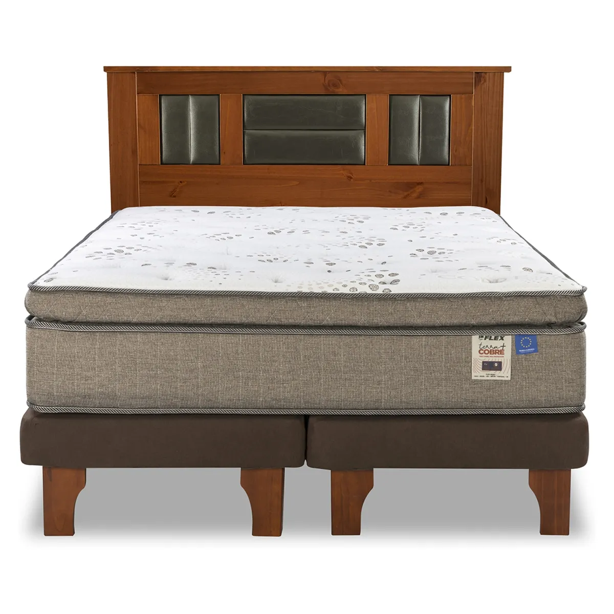 FLEX - Cama Europea Terra Cobre 2 Plazas Box Base Dividida + Respaldo Flex