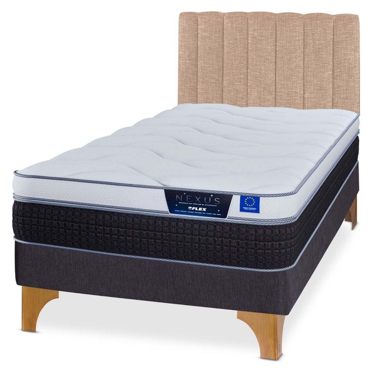 FLEX - Cama Europea Nexus 1.5 Plaza Box + Respaldo Flex
