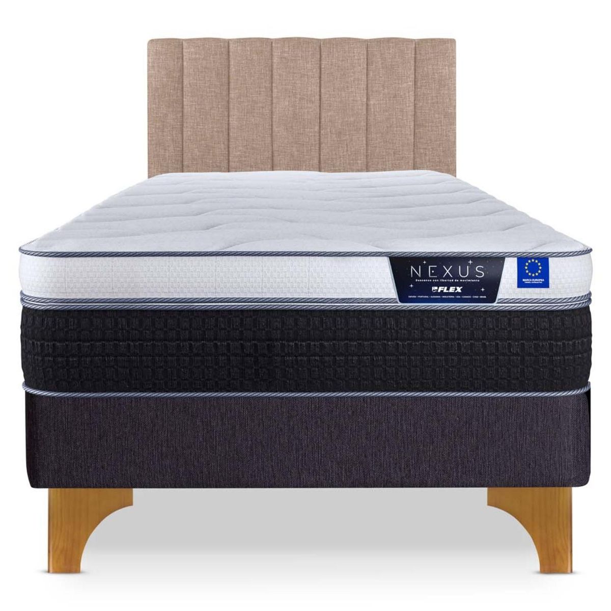 FLEX - Cama Europea Nexus 1.5 Plaza Box + Respaldo Flex
