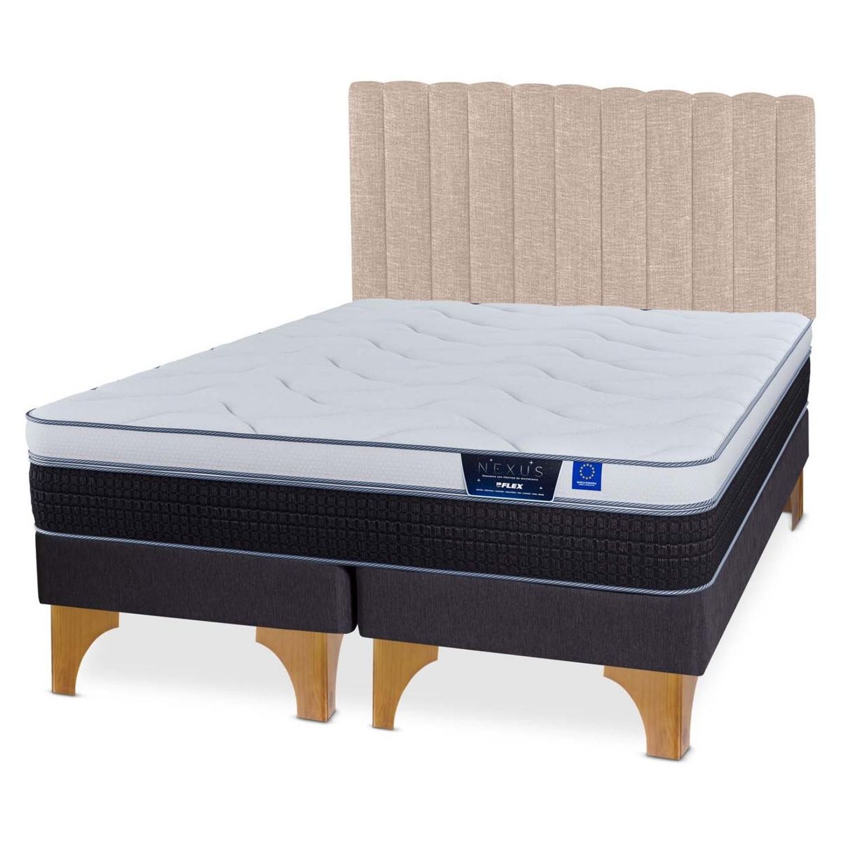 FLEX - Cama Europea Nexus 2 Plazas x 2.00mt Base Dividida + Respaldo Flex