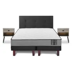 FLEX - Cama Europea Star 2 Plazas Base Dividida + Respaldo Royal Negro + Velador Rock