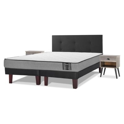 Imagen 2 del producto Cama Europea Star 2 Plazas Base Dividida + Respaldo Royal Negro + Velador Rock