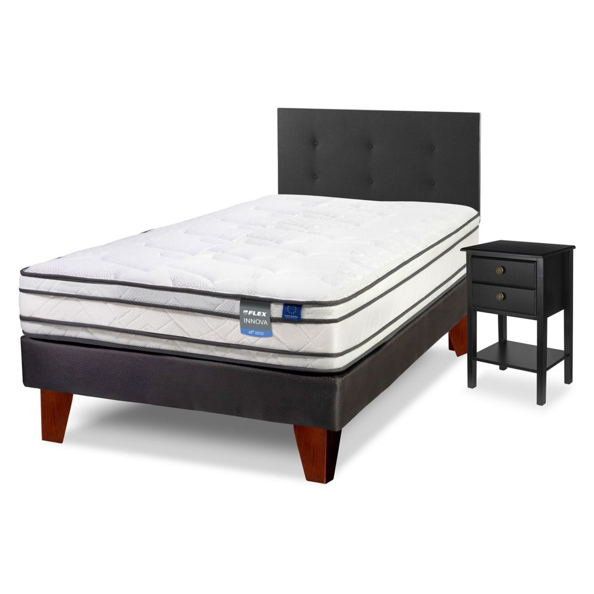 FLEX - Cama Europea Innova 1.5 Plazas x 2.00mt  + Respaldo + 1 Velador Flex