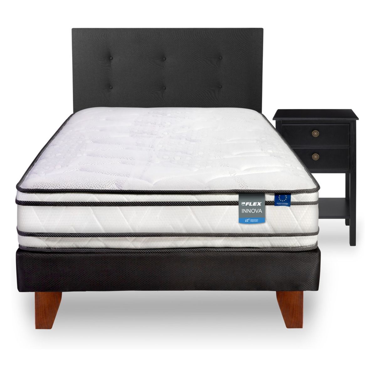 FLEX - Cama Europea Innova 1.5 Plazas x 2.00mt  + Respaldo + 1 Velador Flex