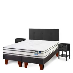 FLEX - Cama Europea Innova 2 Plazas Box Bd + Respaldo + 2 Veladores
