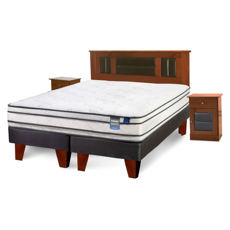 Cama Europea Innova 2 Plazas x 2.00mt Base Dividida + Respaldo + 2 Veladores
