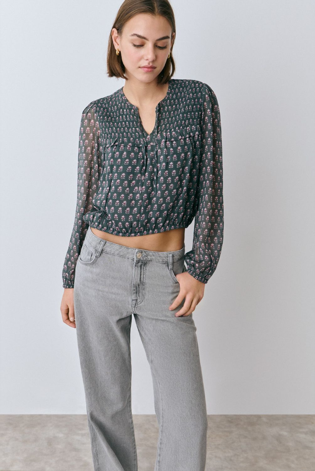 BROWNIE - Blusa Smock Estampada Mujer Brownie