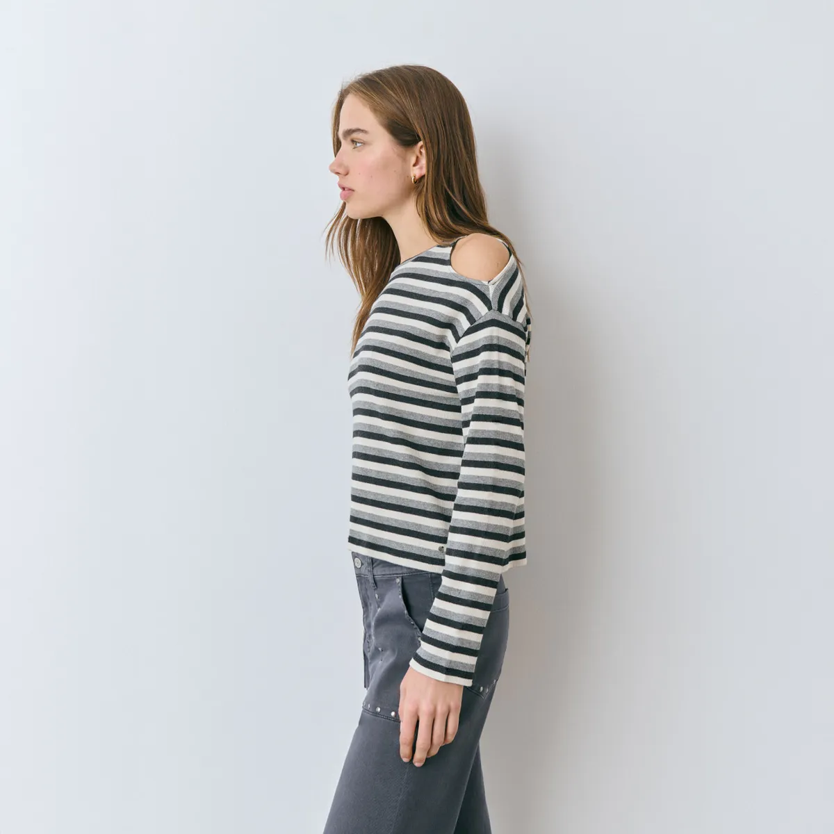 BROWNIE - Polera Rib Raya Cut-Out Hombro Mujer Brownie