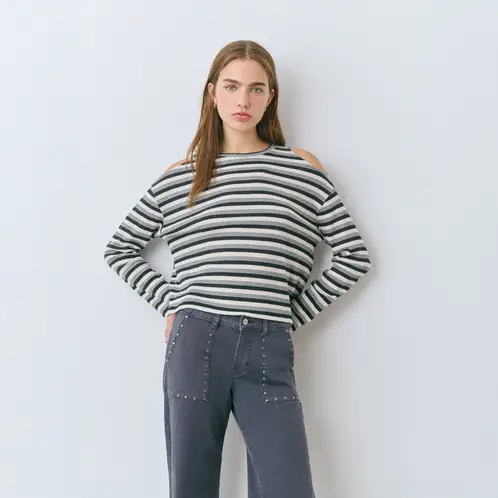 BROWNIE - Polera Rib Raya Cut-Out Hombro Mujer