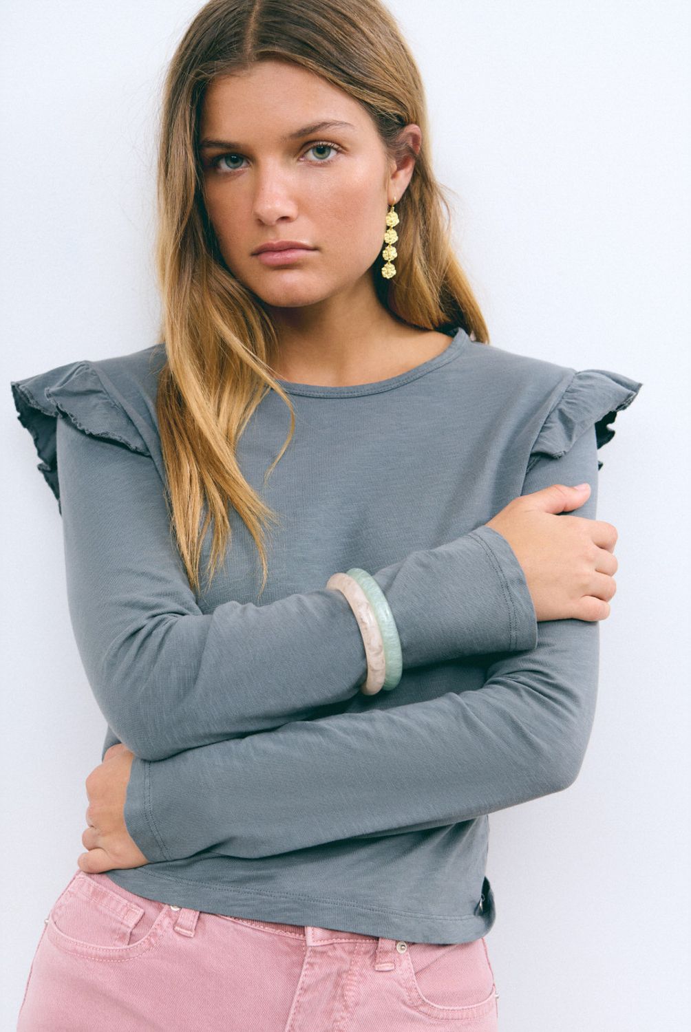 BROWNIE - Polera Algodón Flame Volantes  Mujer Brownie